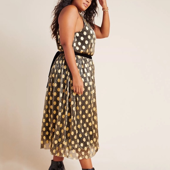 Anthropologie Metallic Polka Dot Halter Midi Dress - Picture 10 of 11